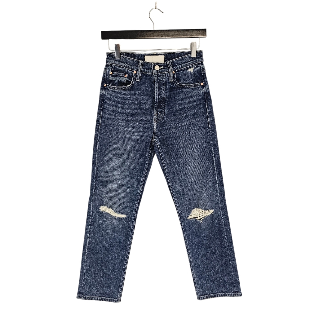 MOTHER‎ Superior The Tomcat High Rise Straight Leg Distressed Blue Jeans 25